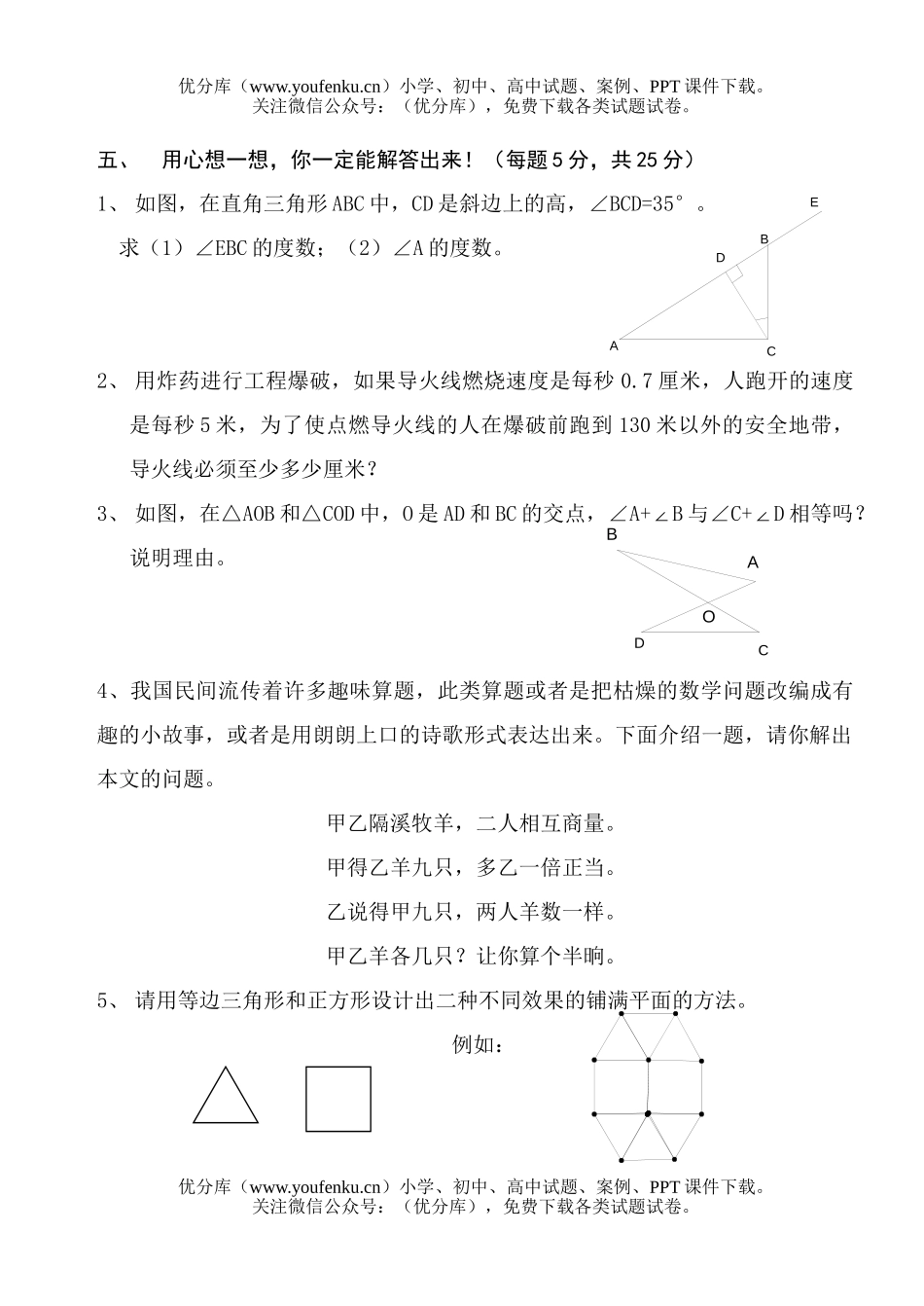 初中七年级数学下册期中考试5试卷_第3页