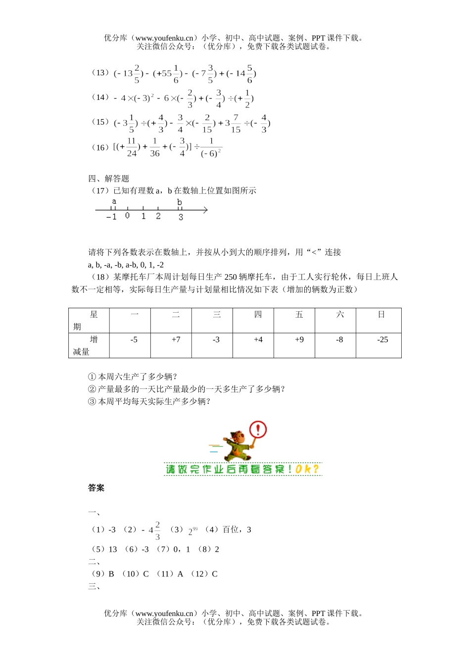 初中七年级数学有理数复习资料试卷_第2页