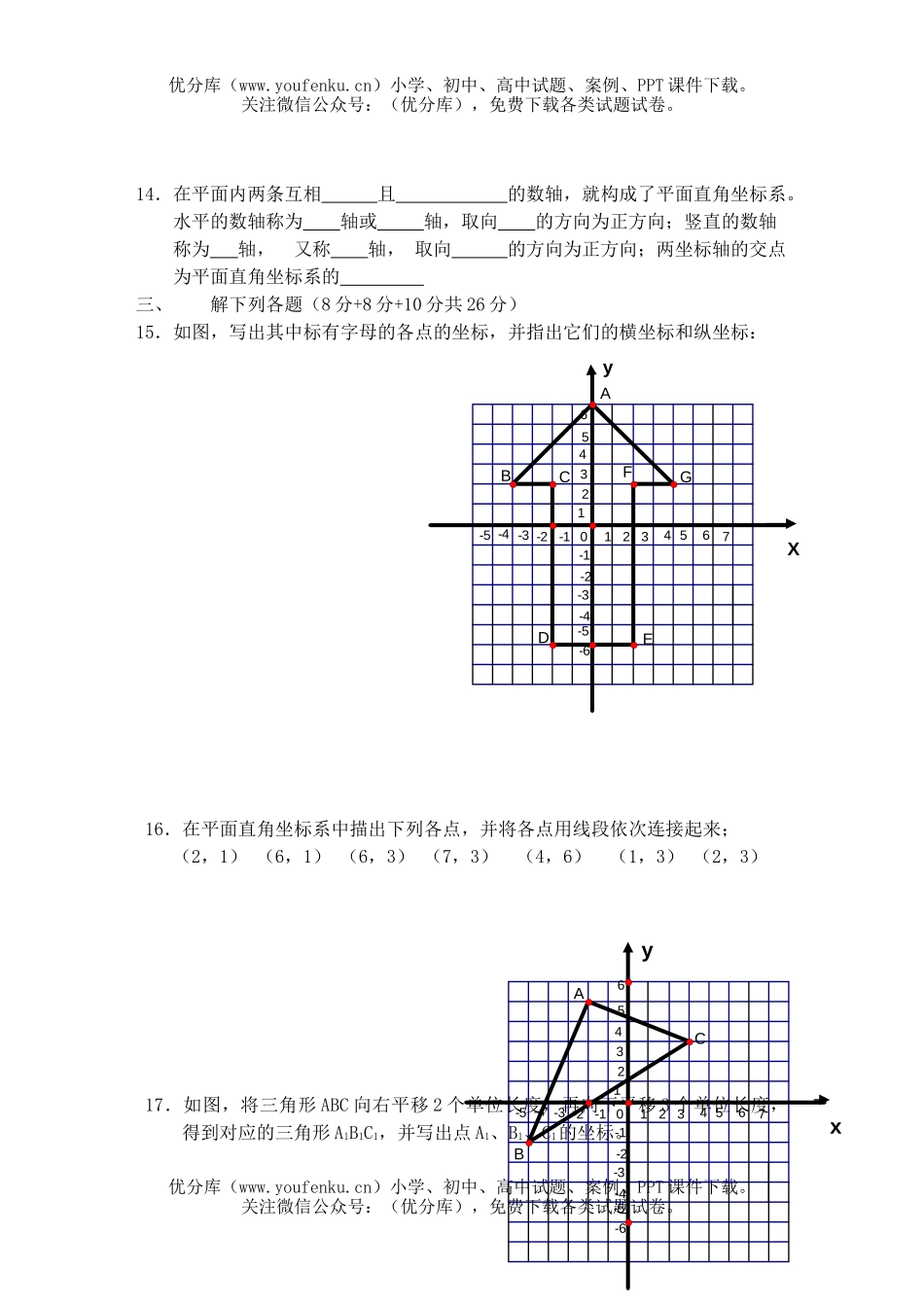 初中七年级数学平面直角坐标系复习题1试卷_第2页