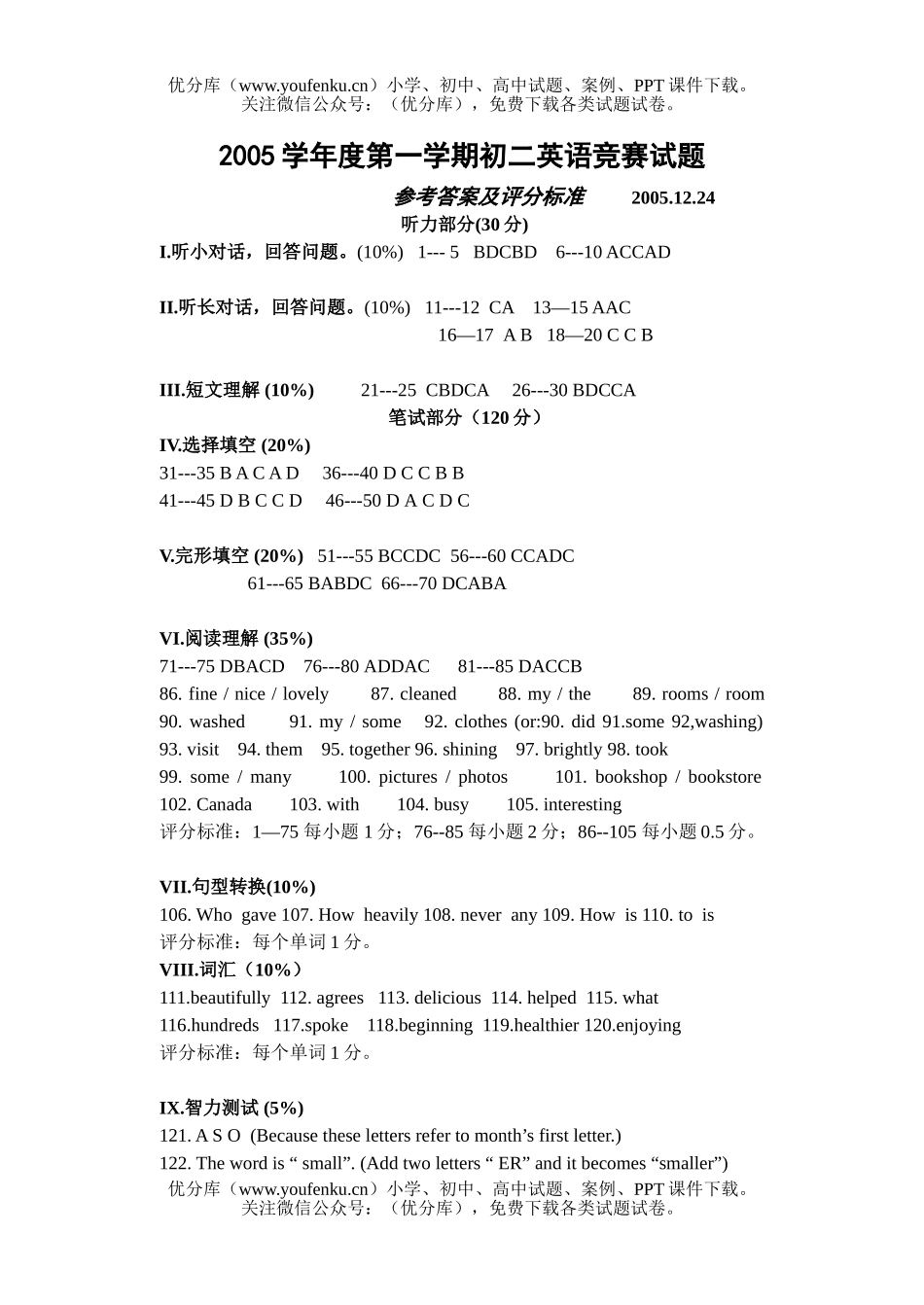 初中八年级英语上学期竞赛试卷_第1页