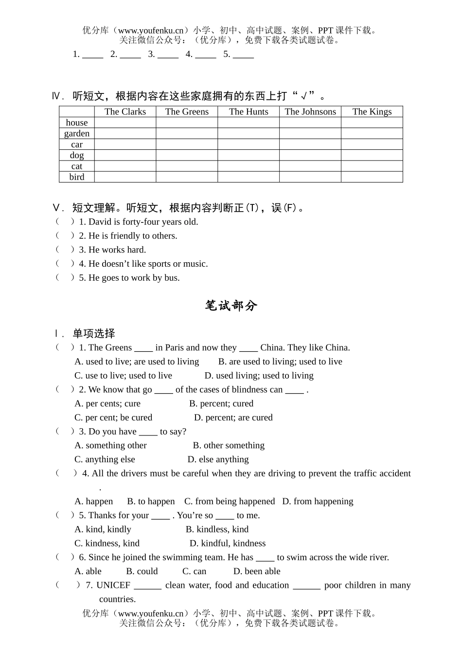 初中八年级英语上学期期末测试卷_第2页