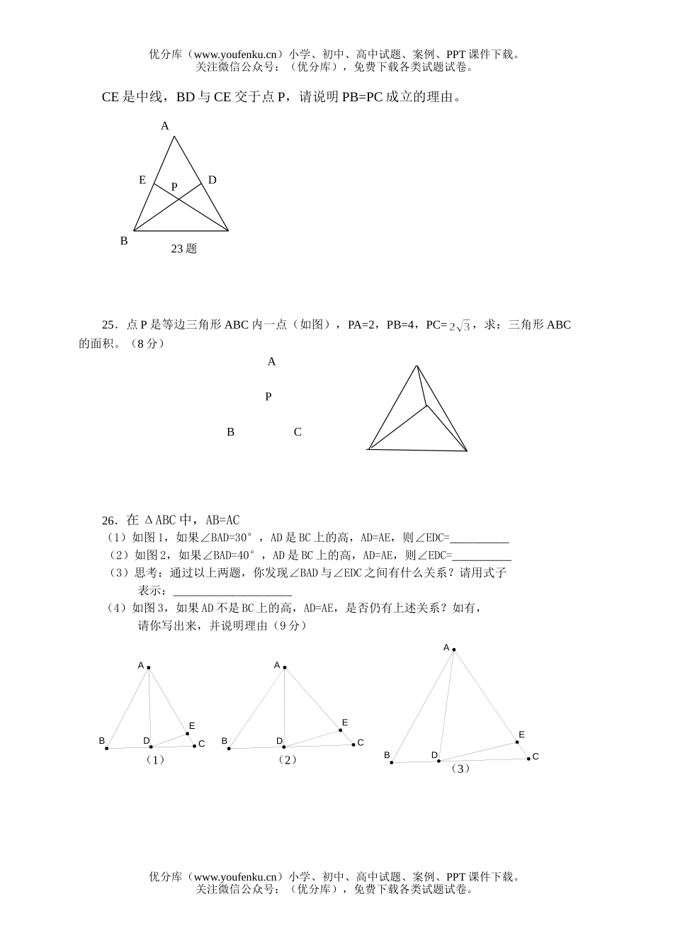 初中八年级数学期中质量检测(无答案)试卷_第2页