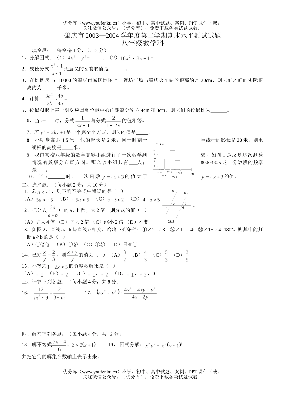 初中八年级数学肇庆市端州区(下)期末测试卷_第1页