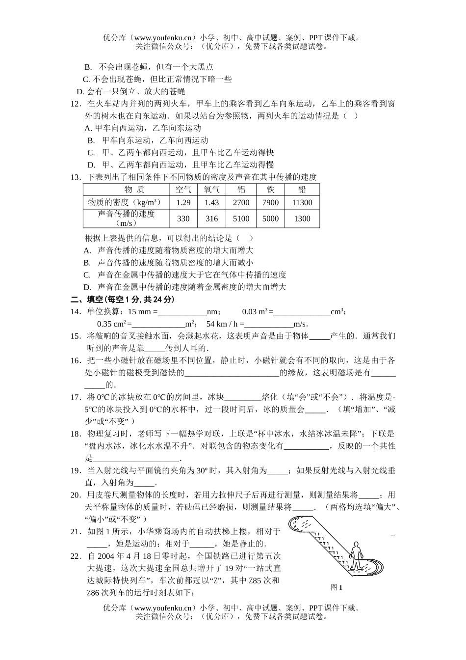 初中八年级物理2005学年(上)期末调研测试卷_第1页