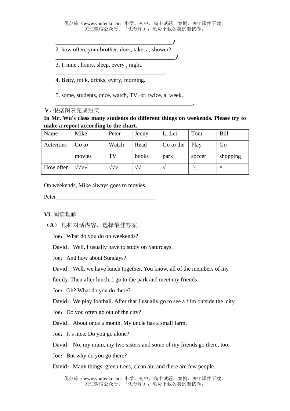 初中八年级英语Unit 1 How often do you exercise1试卷_第3页