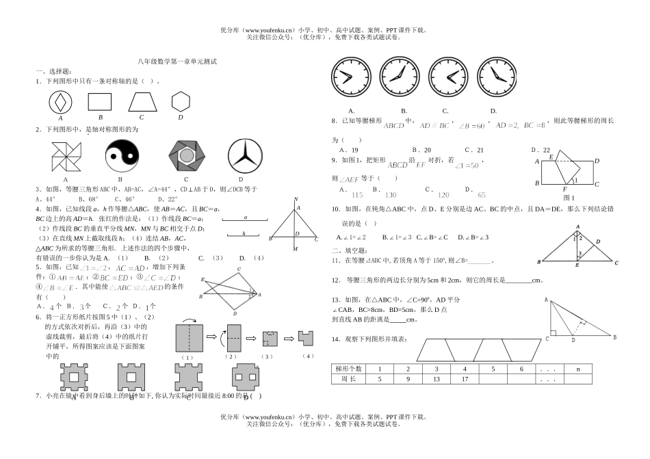 初中八年级数学第一章单元测试1试卷_第1页