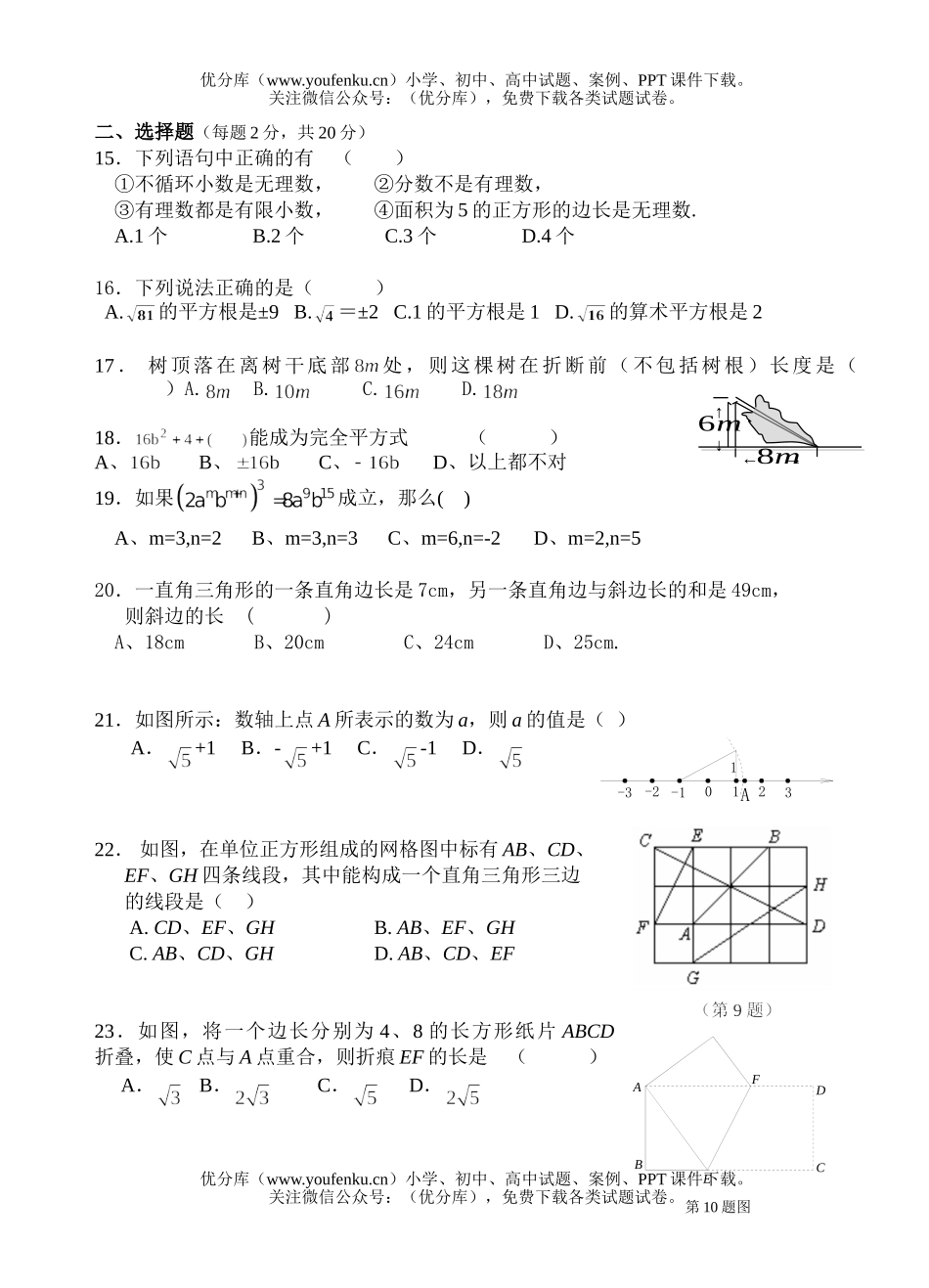 初中八年级数学期中3试卷_第2页