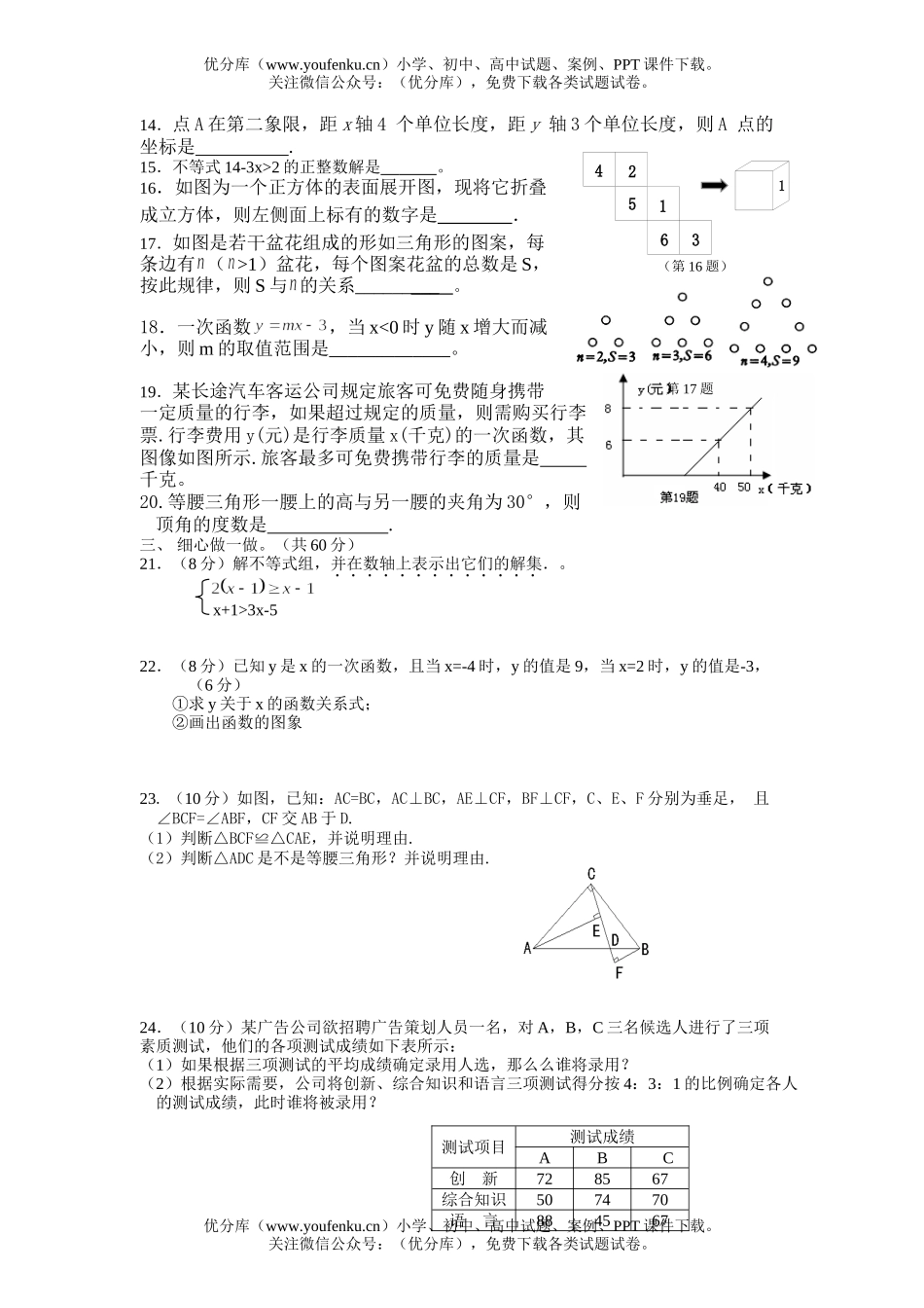 初中八年级数学(上)期末评价试卷_第2页