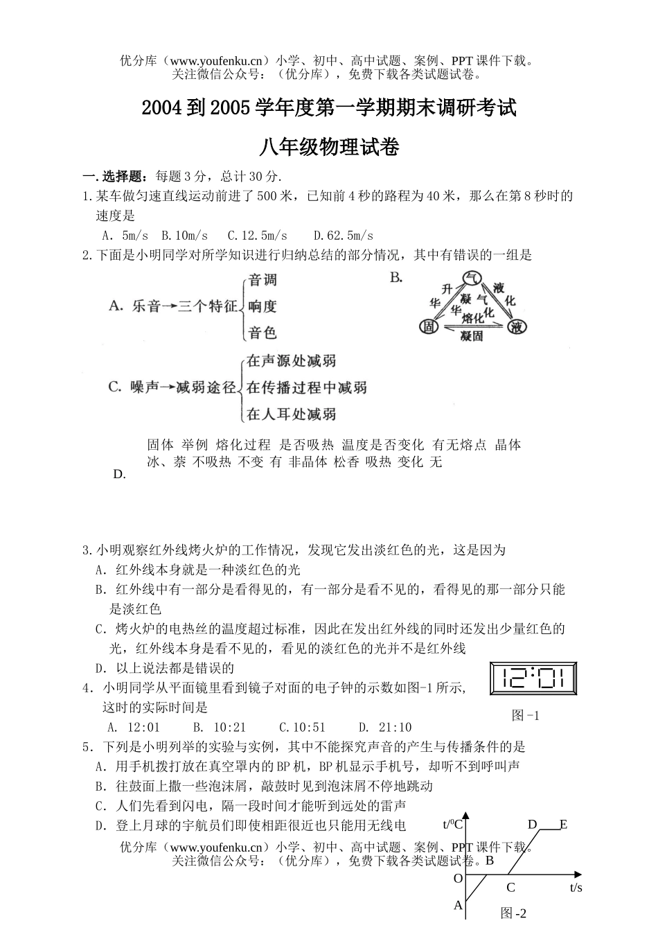 初中八年级物理期末一[上学期]试卷_第1页