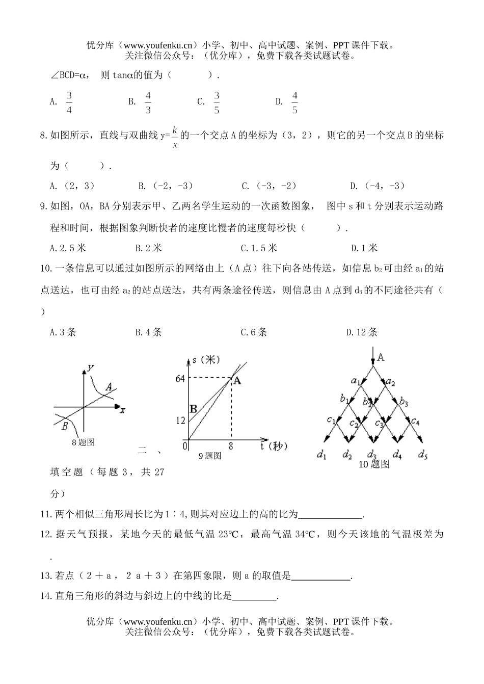 初中八年级数学第二学期期末考试卷_第1页