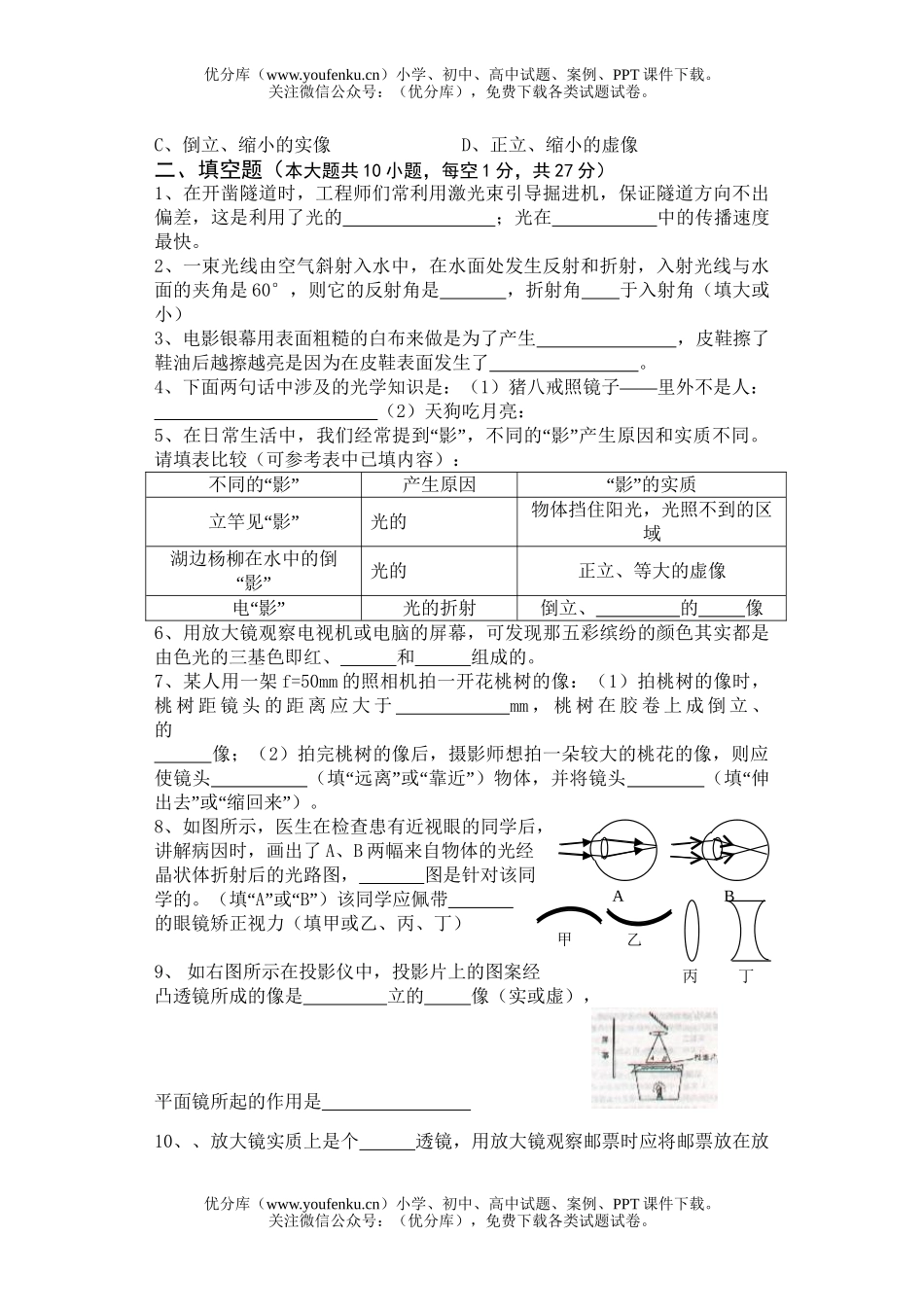 初中八年级物理第四章单元[上学期]试卷_第2页