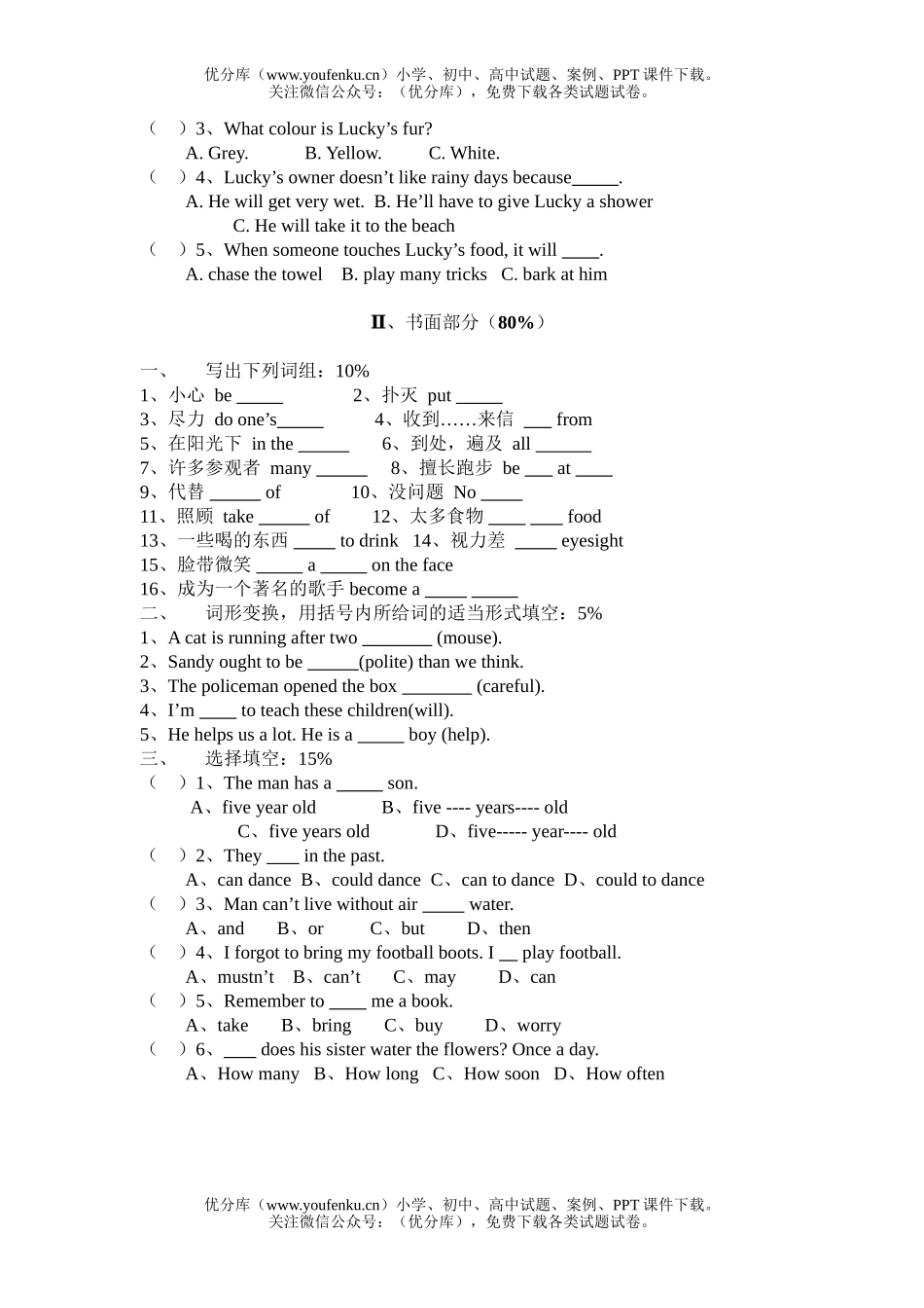 初中八年级英语第一学期期中试卷_第2页