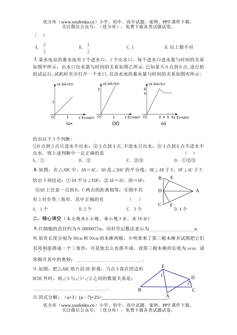 初中七年级数学下学期期末模拟3试卷_第1页