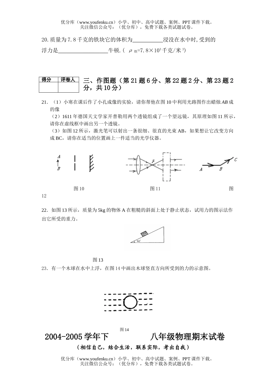 初中八年级物理2005学年下期末试卷_第3页