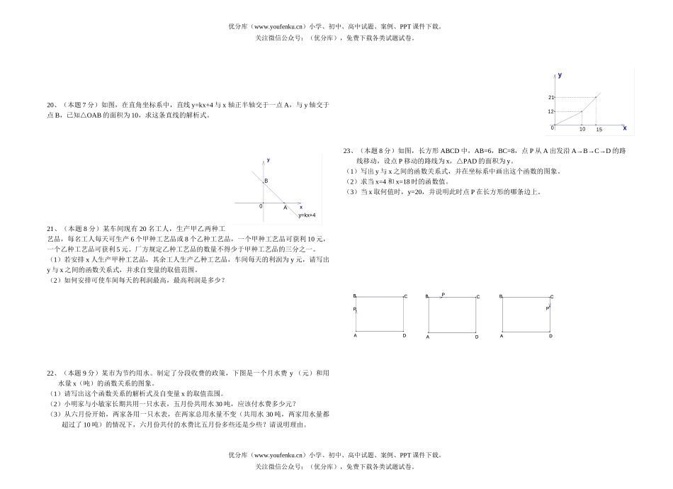 初中八年级数学《一次函数》测试卷_第1页