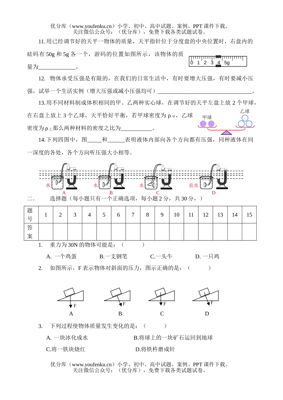 初中八年级物理下学期半期考试卷_第2页