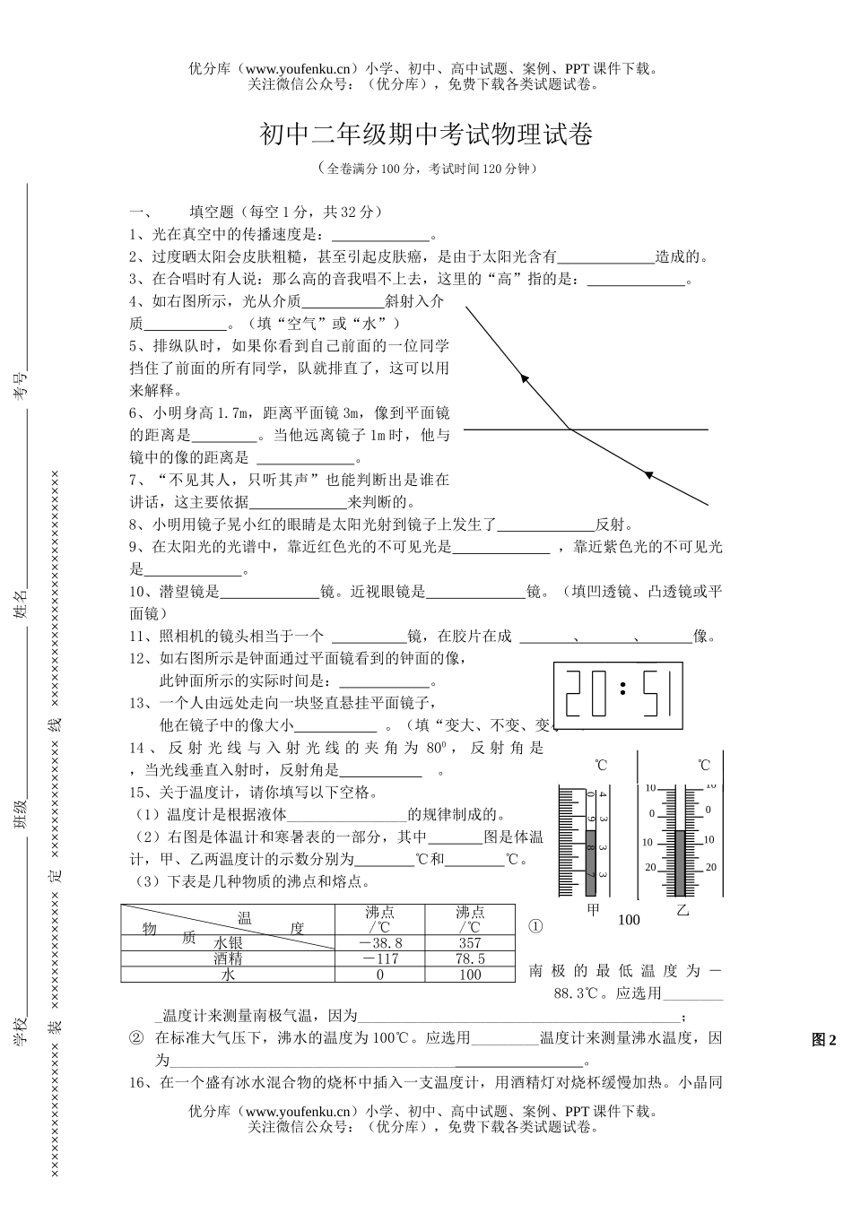 初中八年级物理期中考试卷_第1页