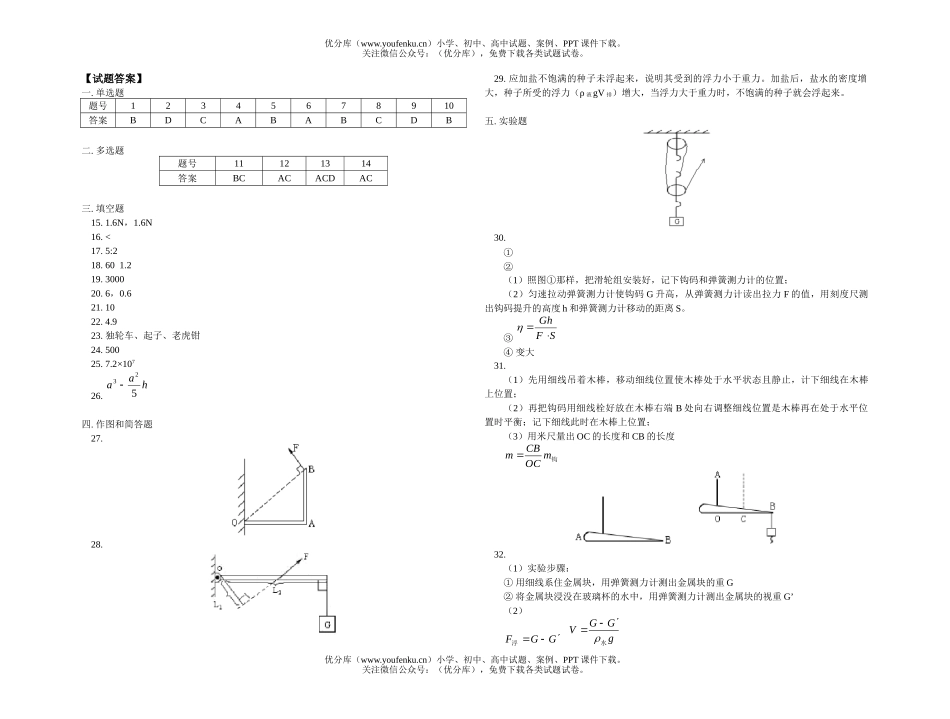 初中八年级物理第二学期期末模拟试卷_第3页