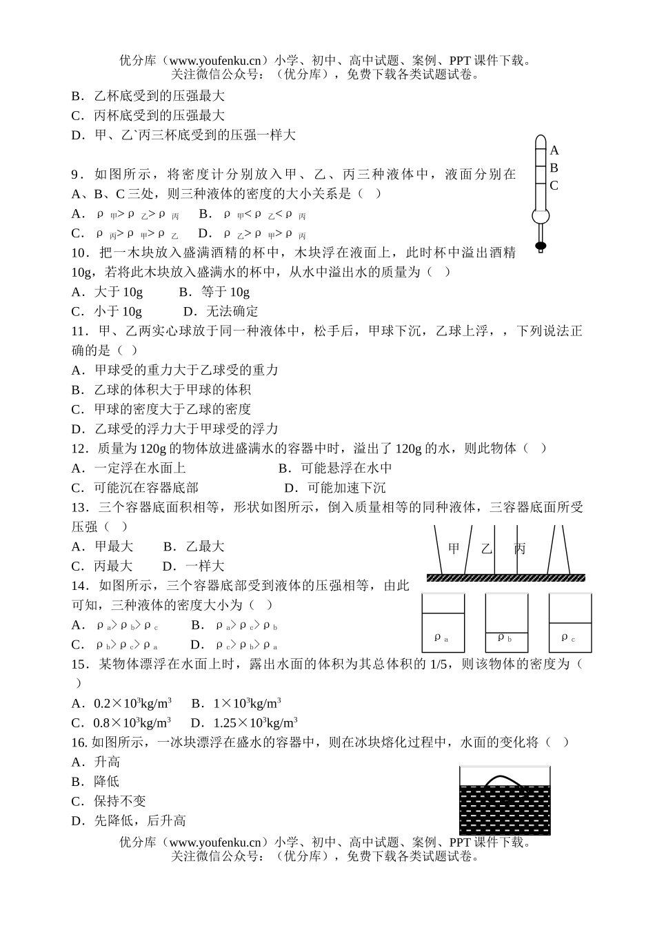 初中八年级物理第二学期期中试卷_第3页