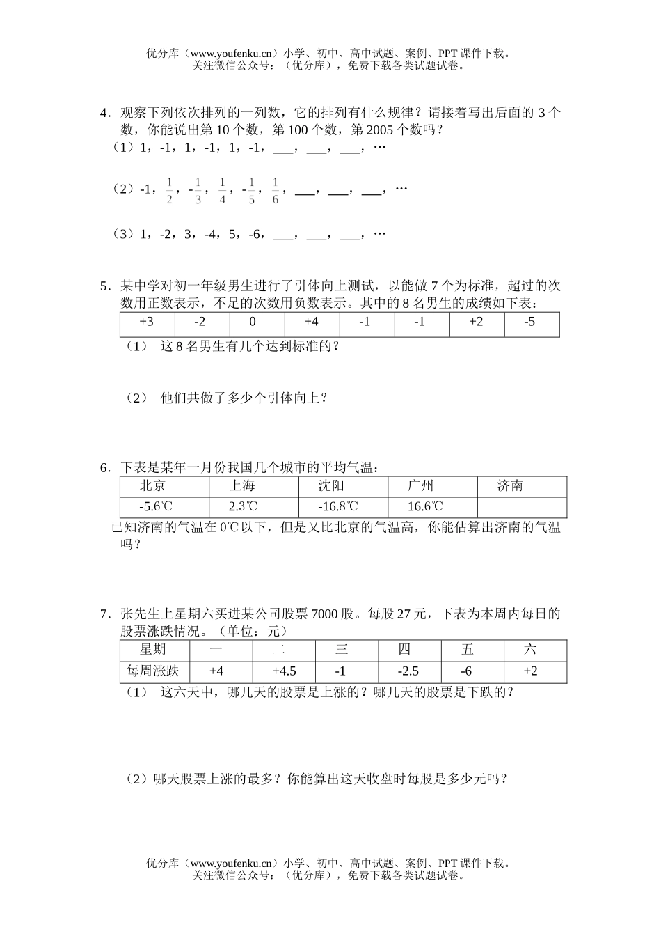初中八年级数学(一) 正数和负数试卷_第2页