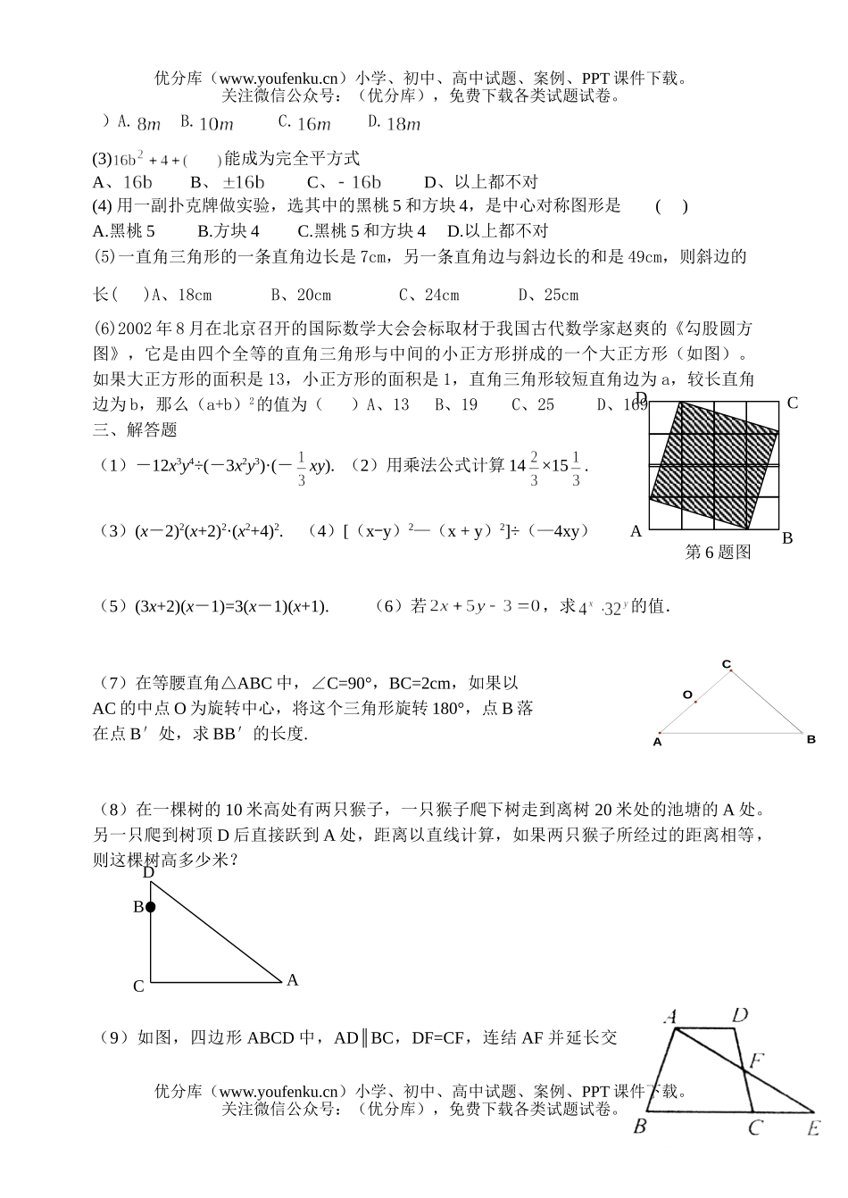 初中八年级数学期中复习(四)试卷_第2页
