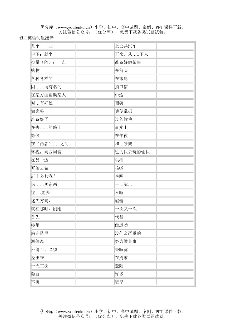 初中八年级英语词组翻译试卷_第1页