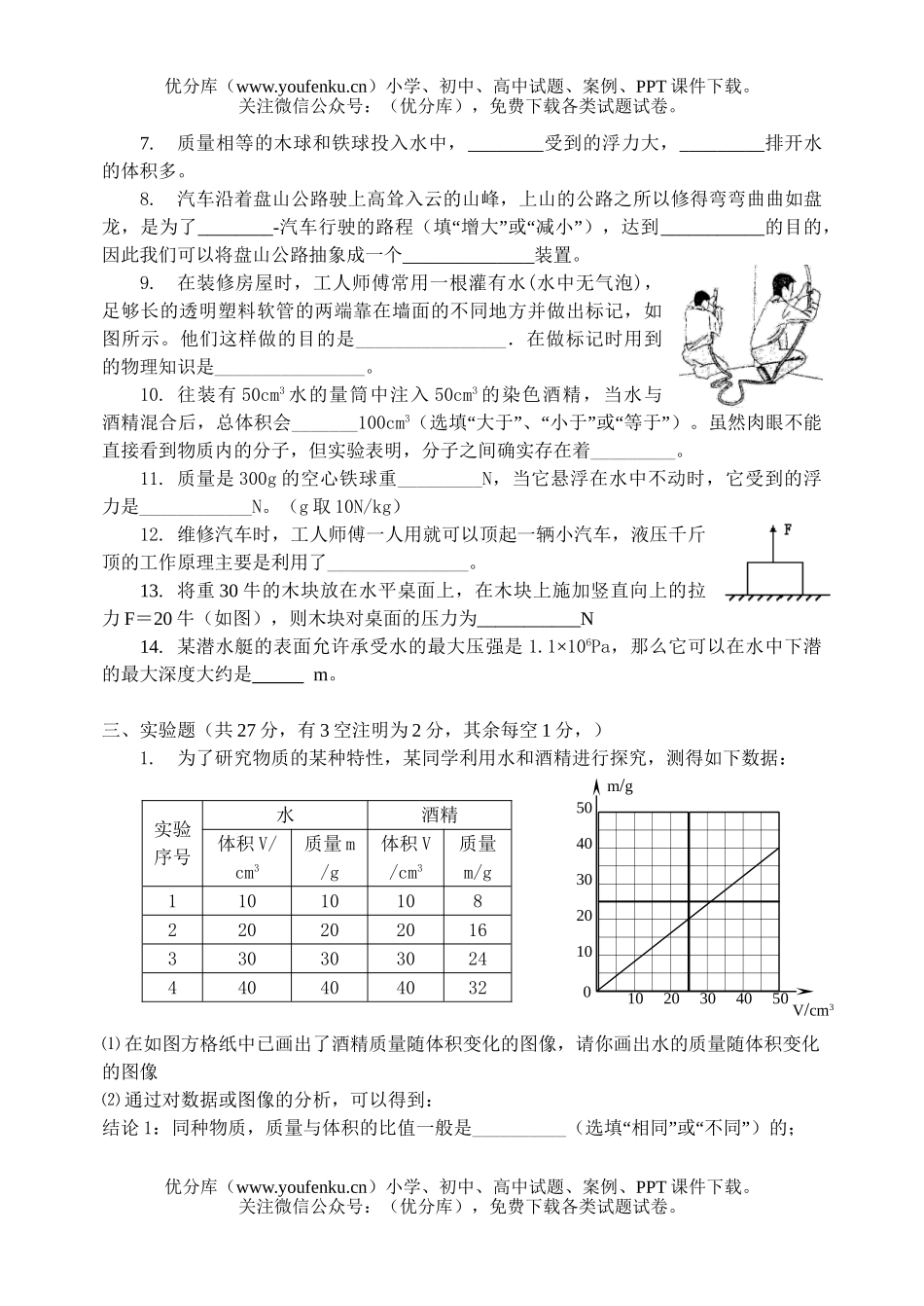 初中八年级物理下期期末模拟考试卷_第3页