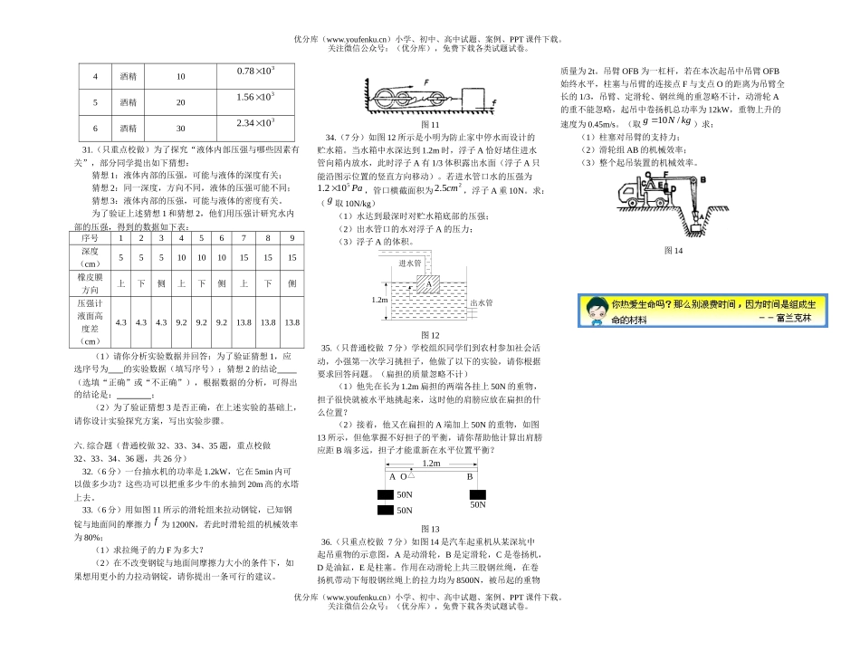 初中八年级物理下学期期末及分析试卷_第3页