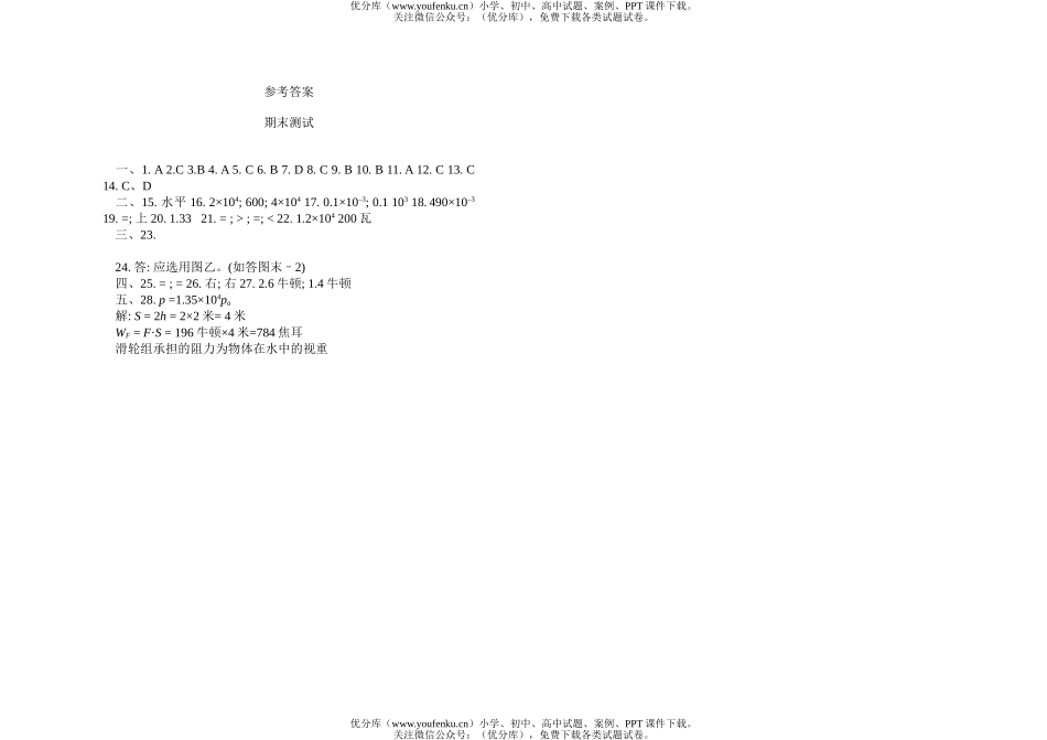 初中八年级物理上学期期末测试卷_第3页
