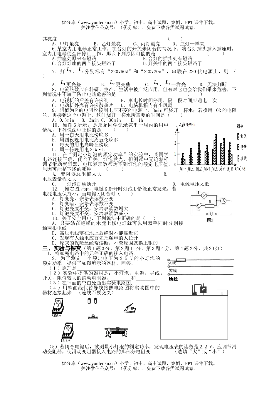 初中八年级物理第八章电功率章节综合测试卷_第2页