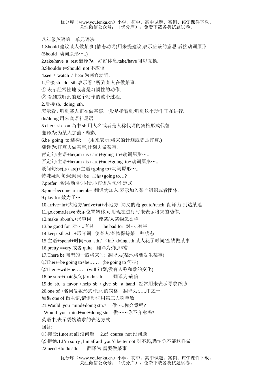 初中八年级英语第一单元语法试卷_第1页