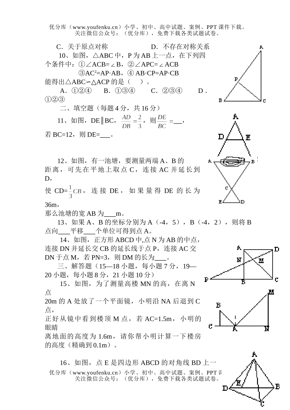 初中八年级数学图形的相似试卷_第2页