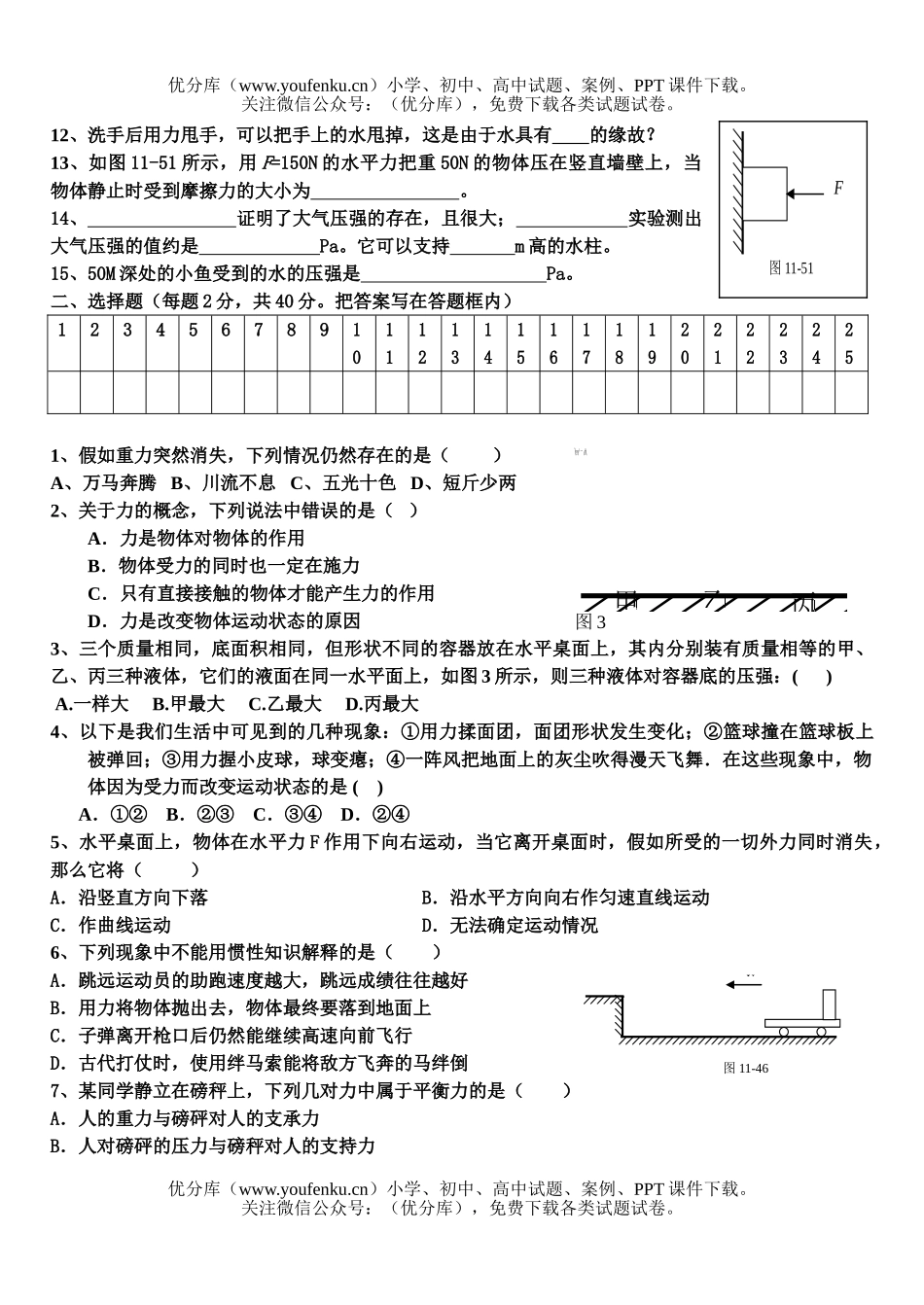 初中八年级物理7-10章测试卷_第2页