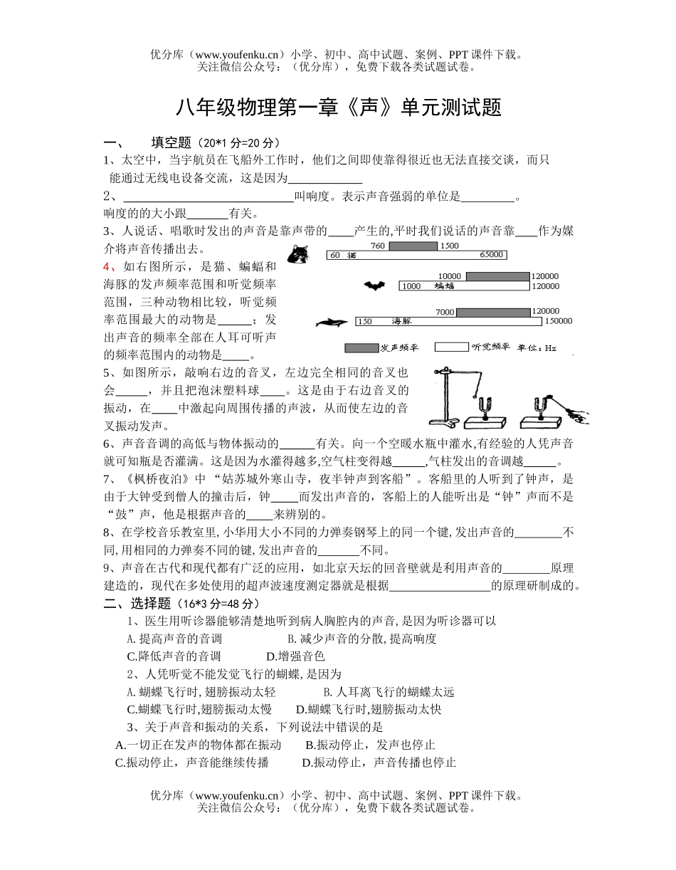 初中八年级物理第一章《声》单元测试卷_第1页