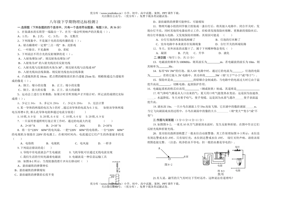 初中八年级物理下学期达标检测2试卷_第1页