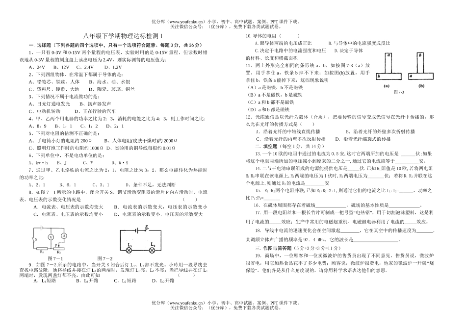 初中八年级物理下学期达标检测1试卷_第1页