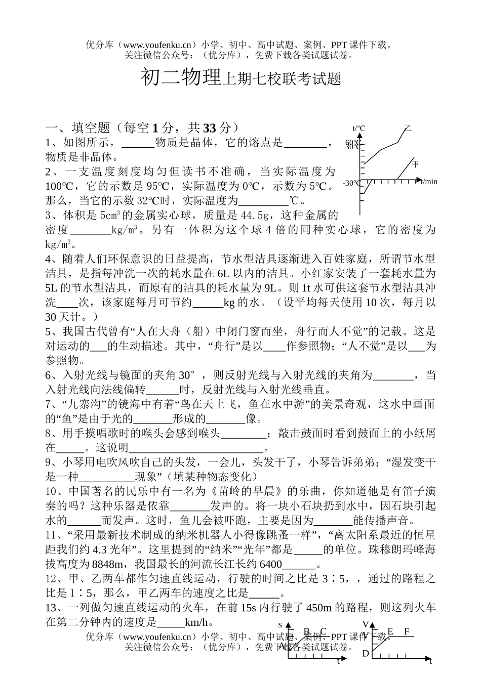 初中八年级物理上期七校联考试卷_第1页