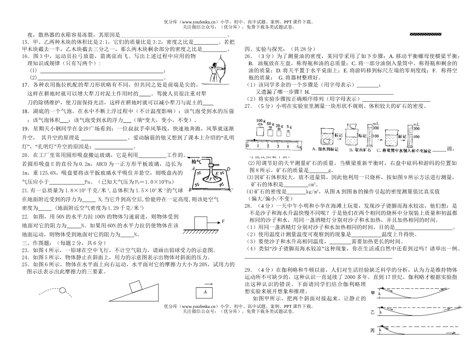 初中八年级物理期末模拟试卷_第1页