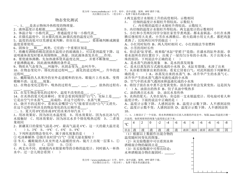 初中八年级物理物态变化测试卷_第1页
