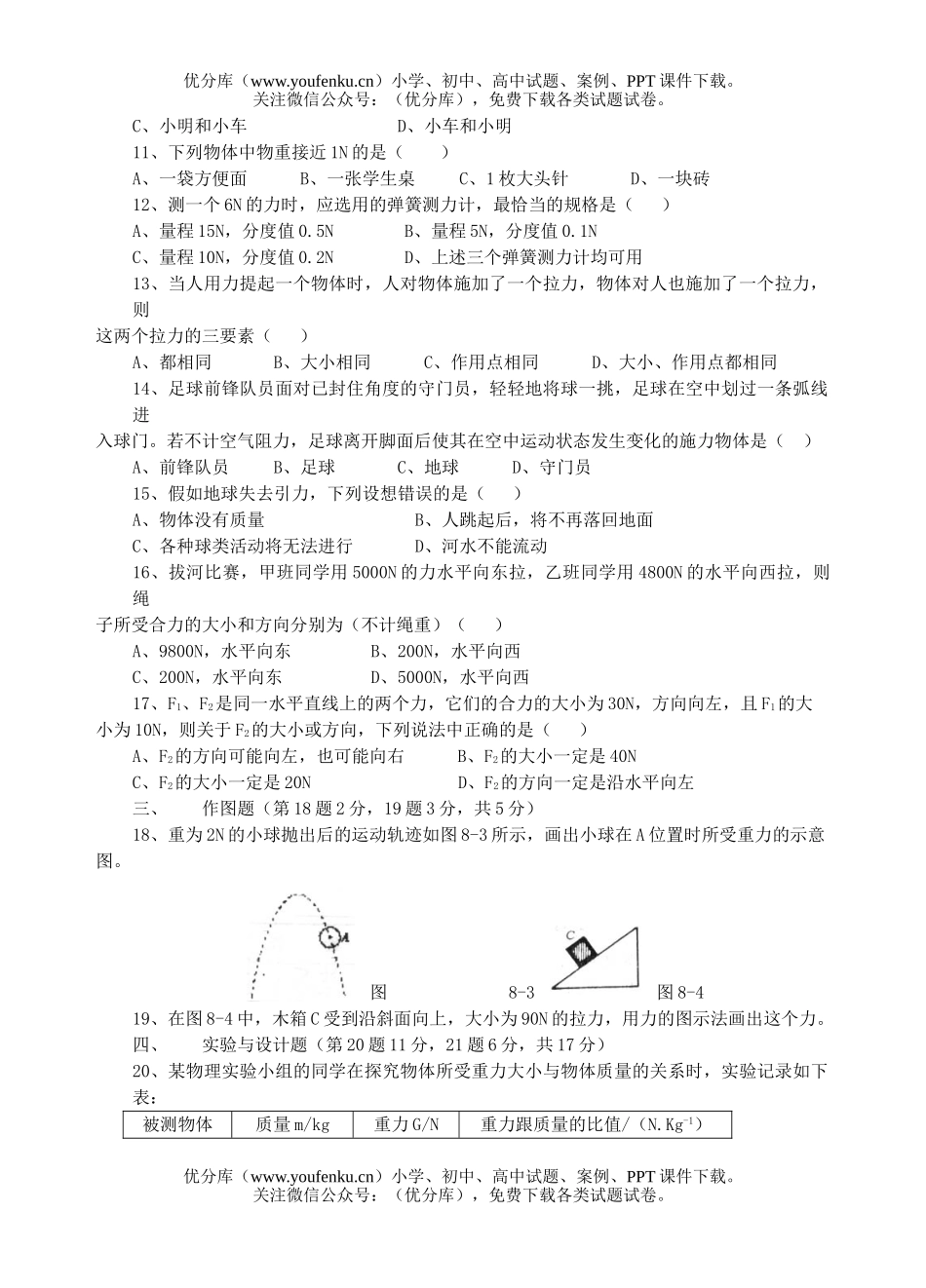 初中八年级物理单元过关质量检测题5试卷_第2页