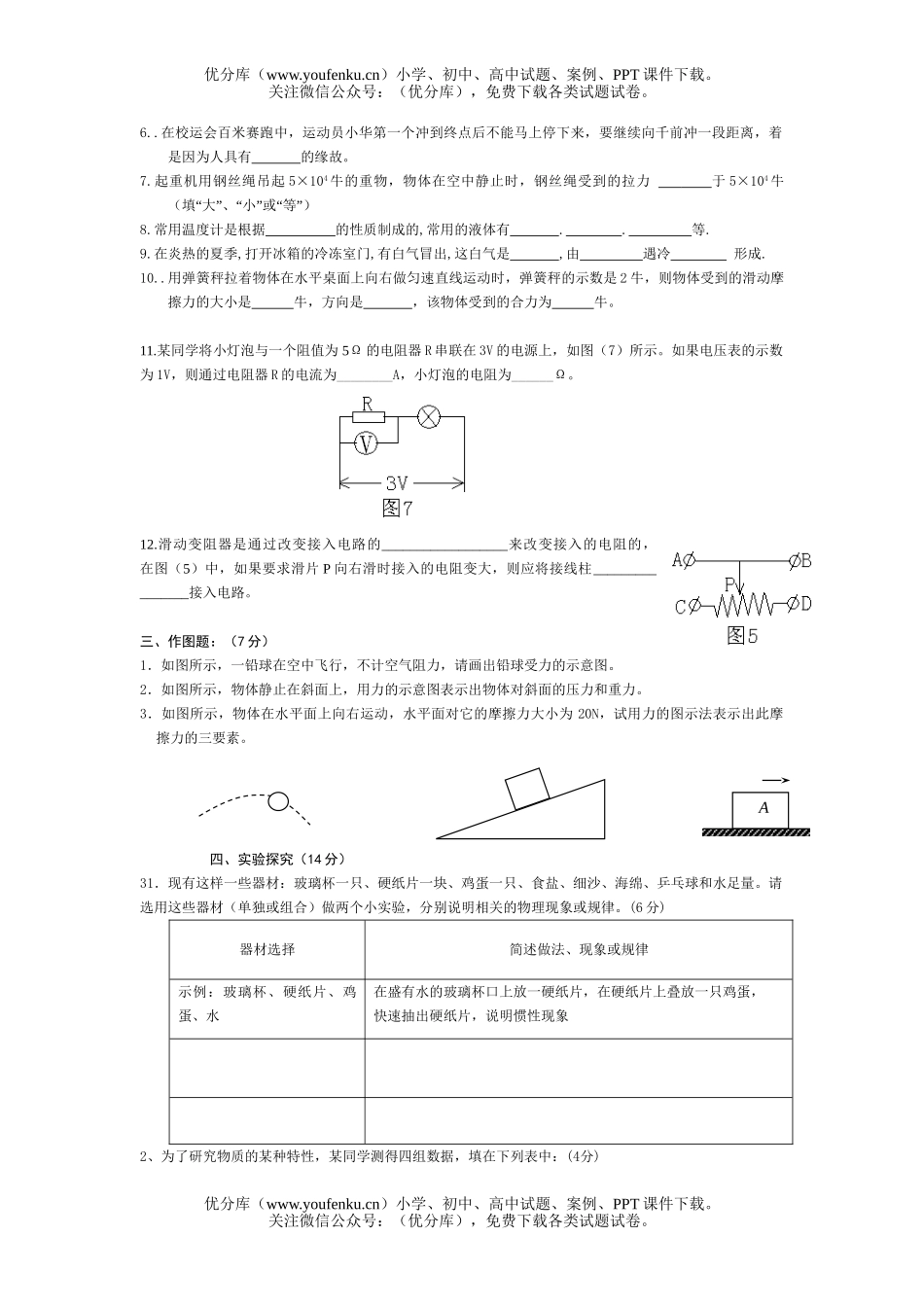 初中八年级物理第二学期试卷_第2页