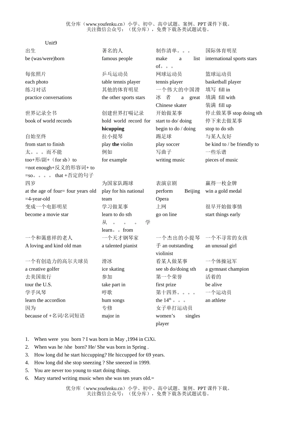 初中八年级英语unit9句子词组试卷_第1页