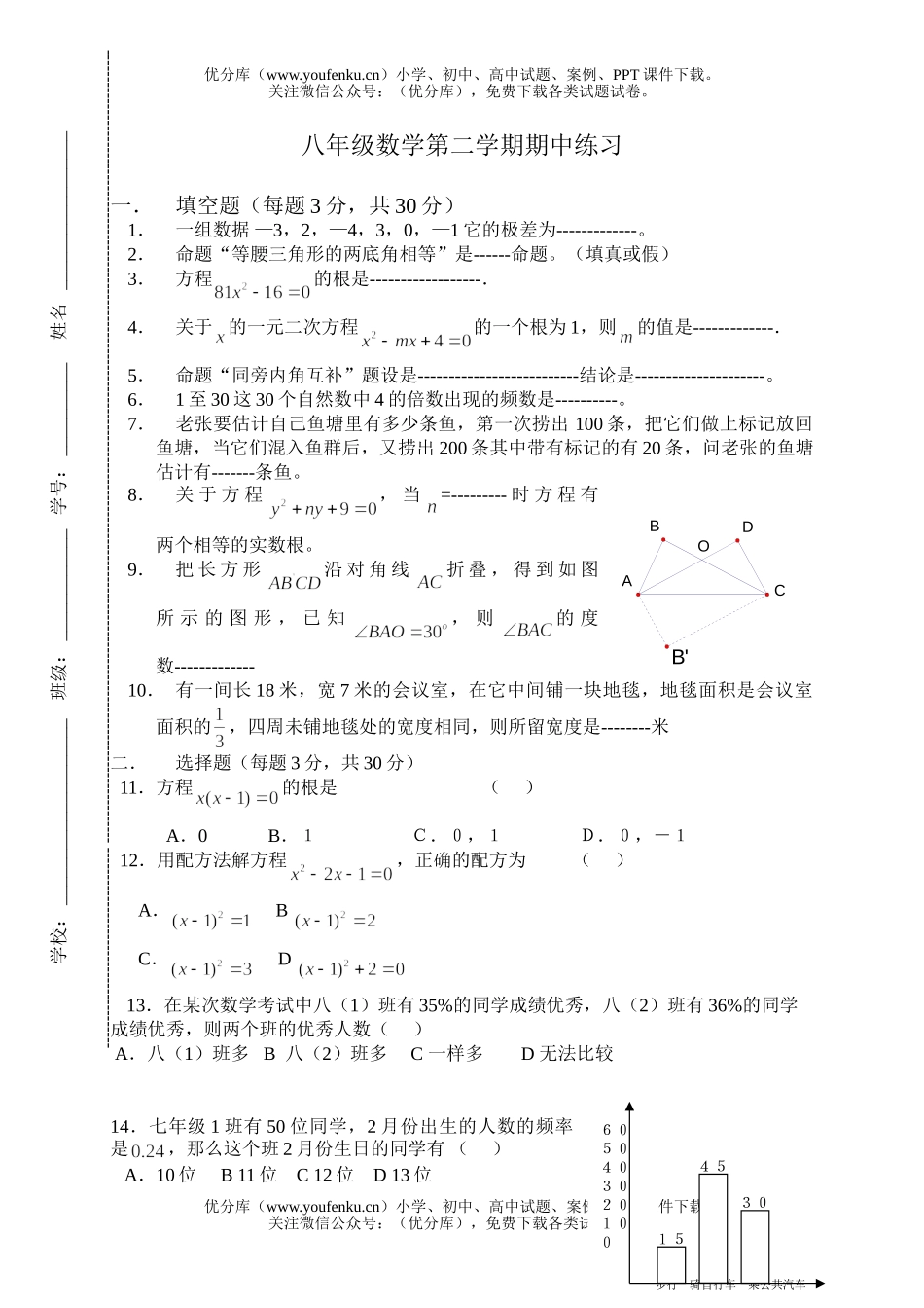 初中八年级数学第二学期期中练习试卷_第1页