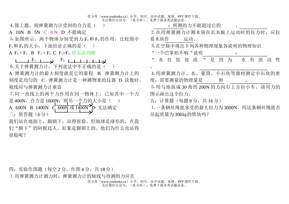 初中八年级物理第六单元考试(力)试卷_第2页