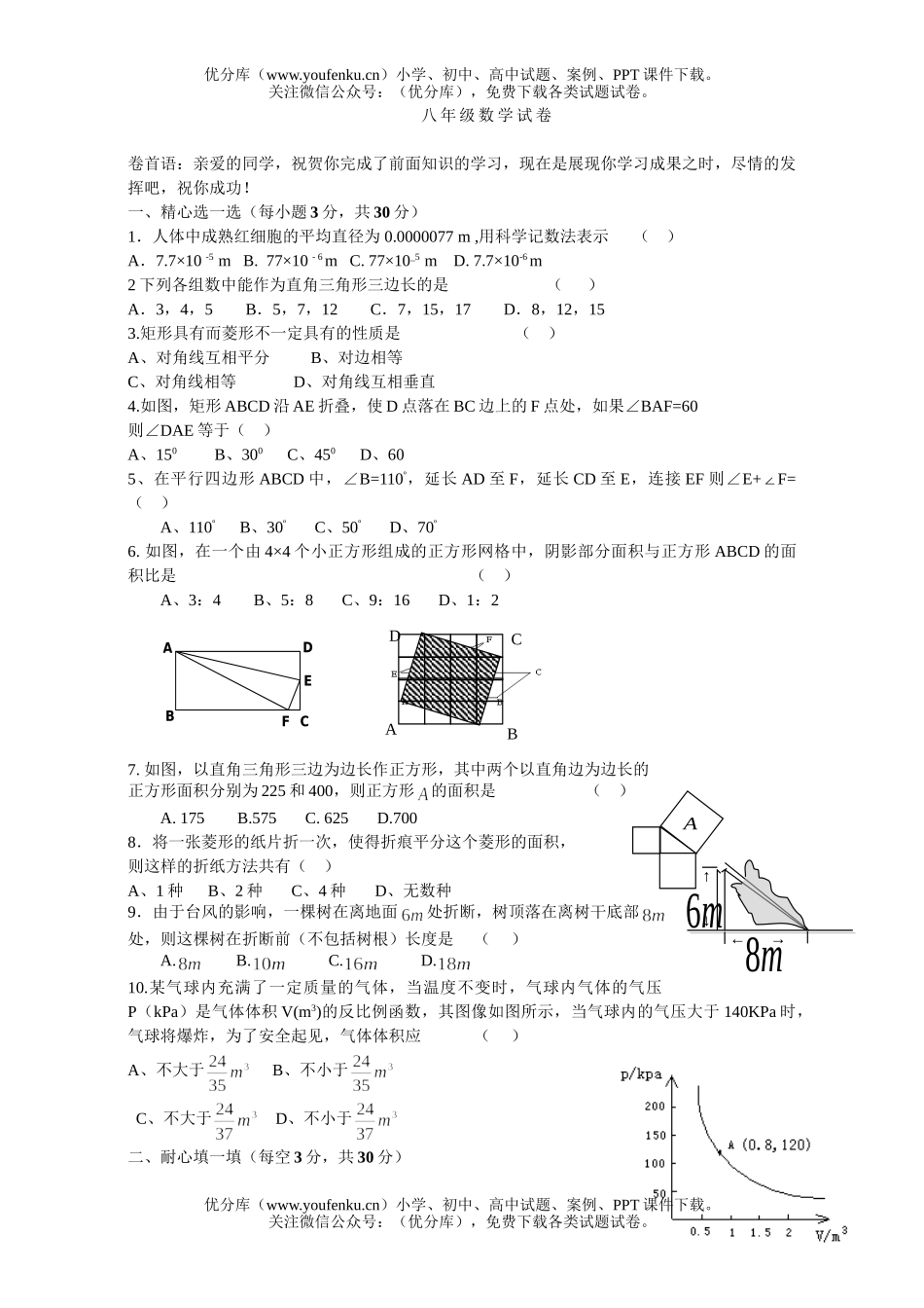 初中八年级数学下期期未5试卷_第1页