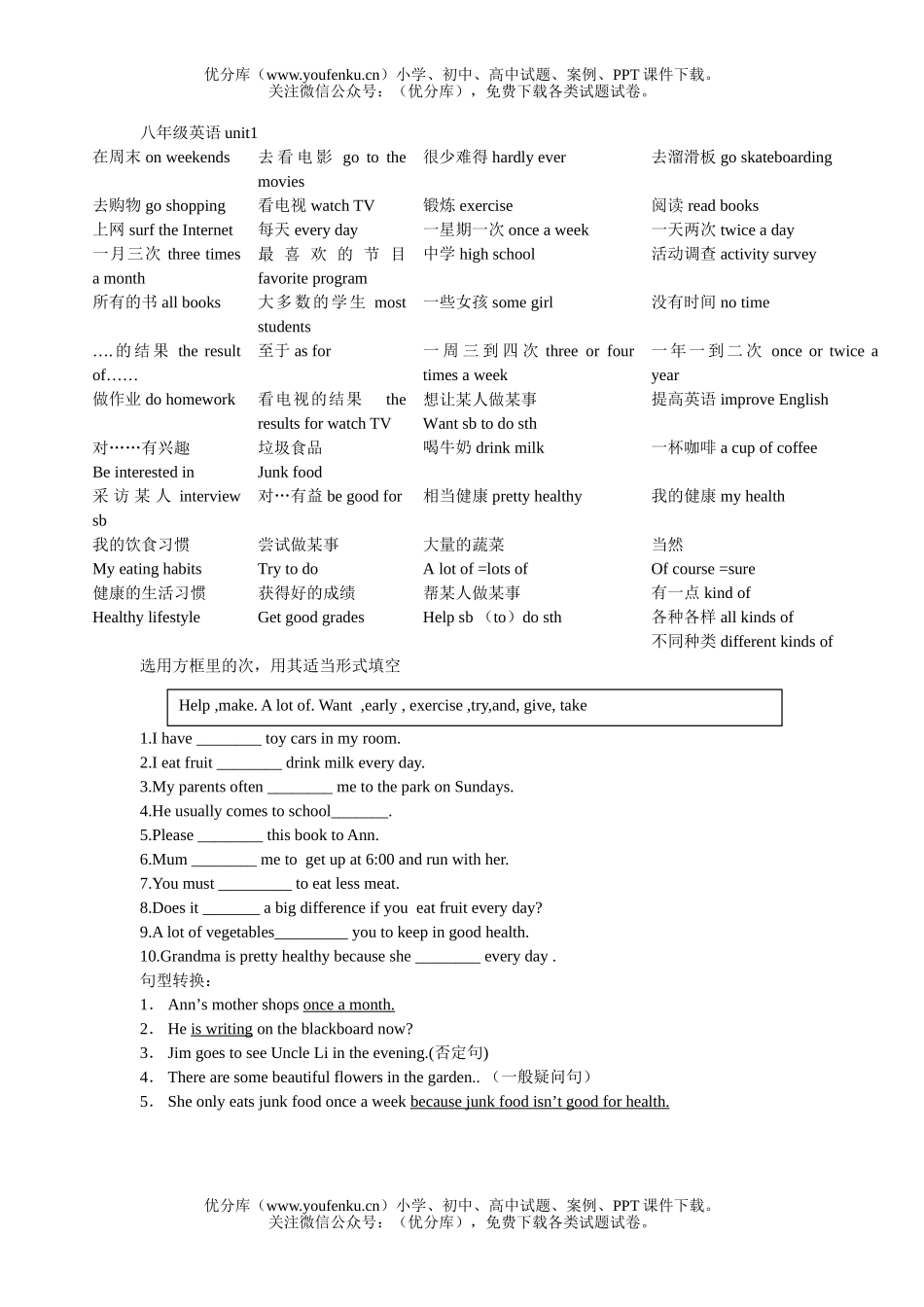 初中八年级英语unit练习试卷_第1页
