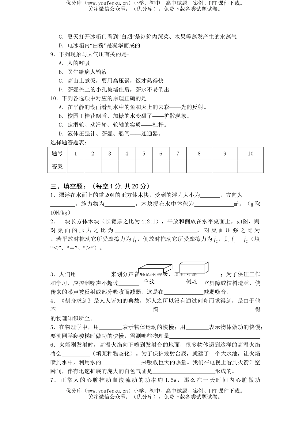 初中八年级物理第二学期期中考试卷_第2页