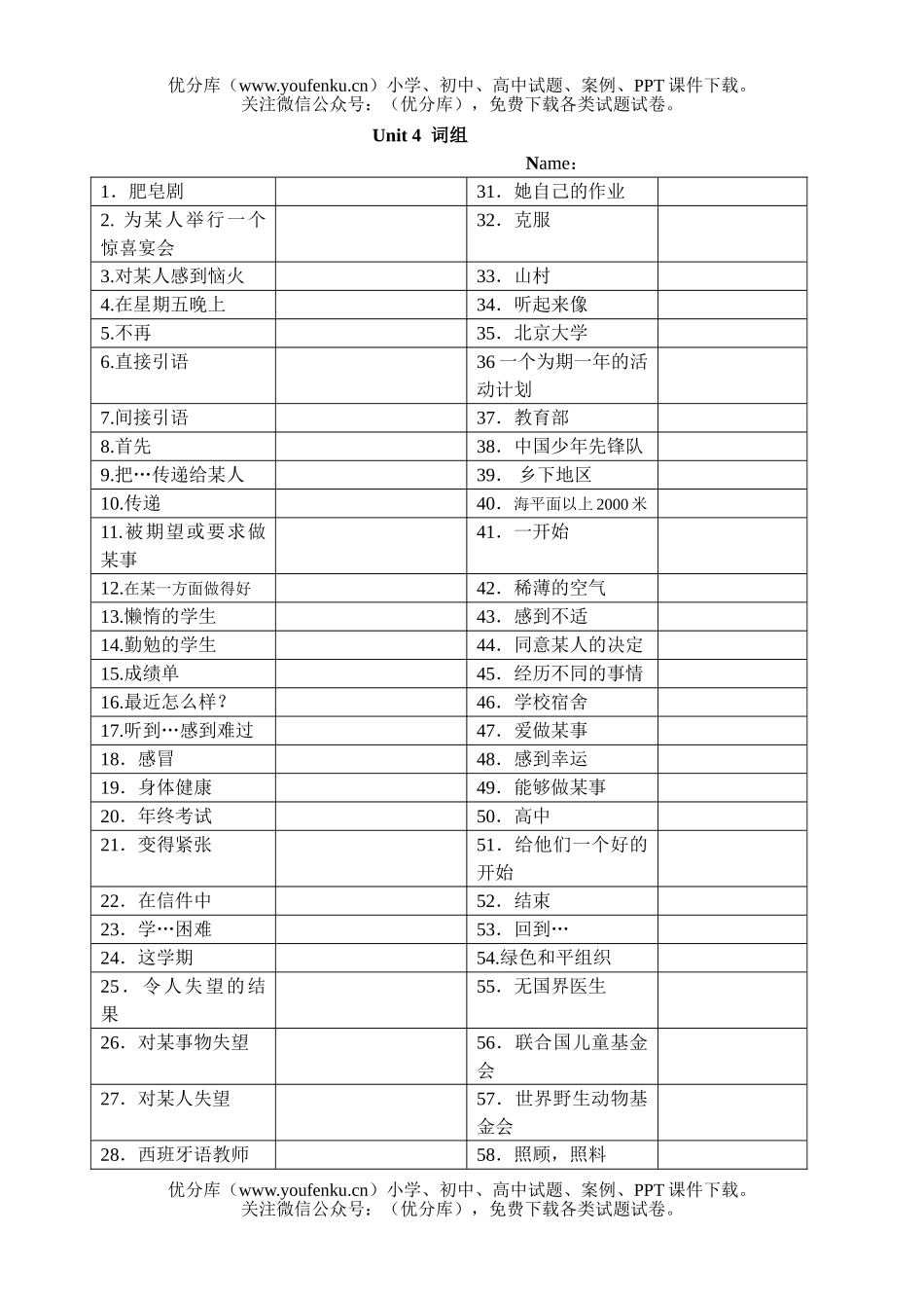初中八年级英语Unit 4  词组试卷_第1页