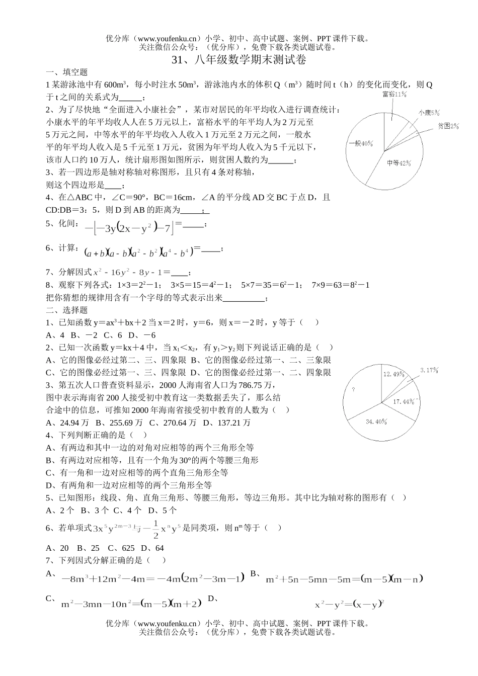 初中八年级数学期末测试卷_第1页