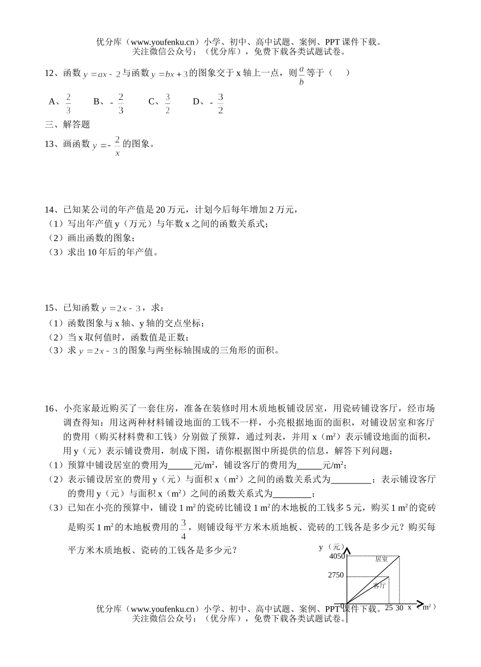 初中八年级数学第十七章练习卷(函数的图象)试卷_第1页